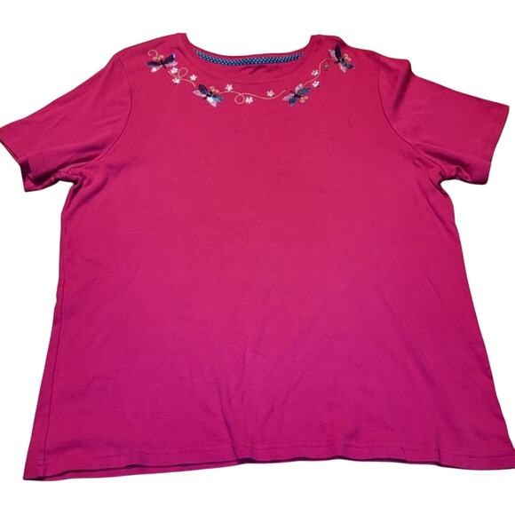 Vtg Y2K Women's Pink Embroidered Top Sequined Blue Dragon Flies Size 1X CJ Banks - Picture 1 of 8